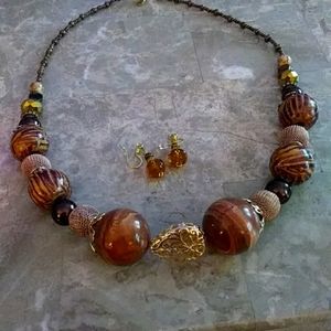 NWOT Handmade beaded Necklace & Earrings Set.